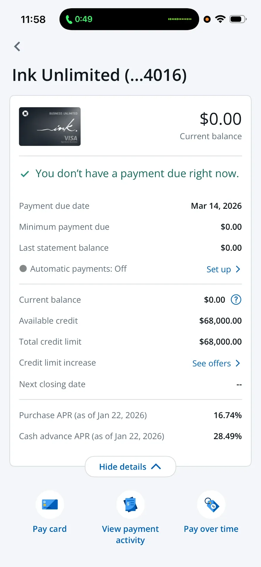 Ink Unlimited approval with a $68,000 credit limit
