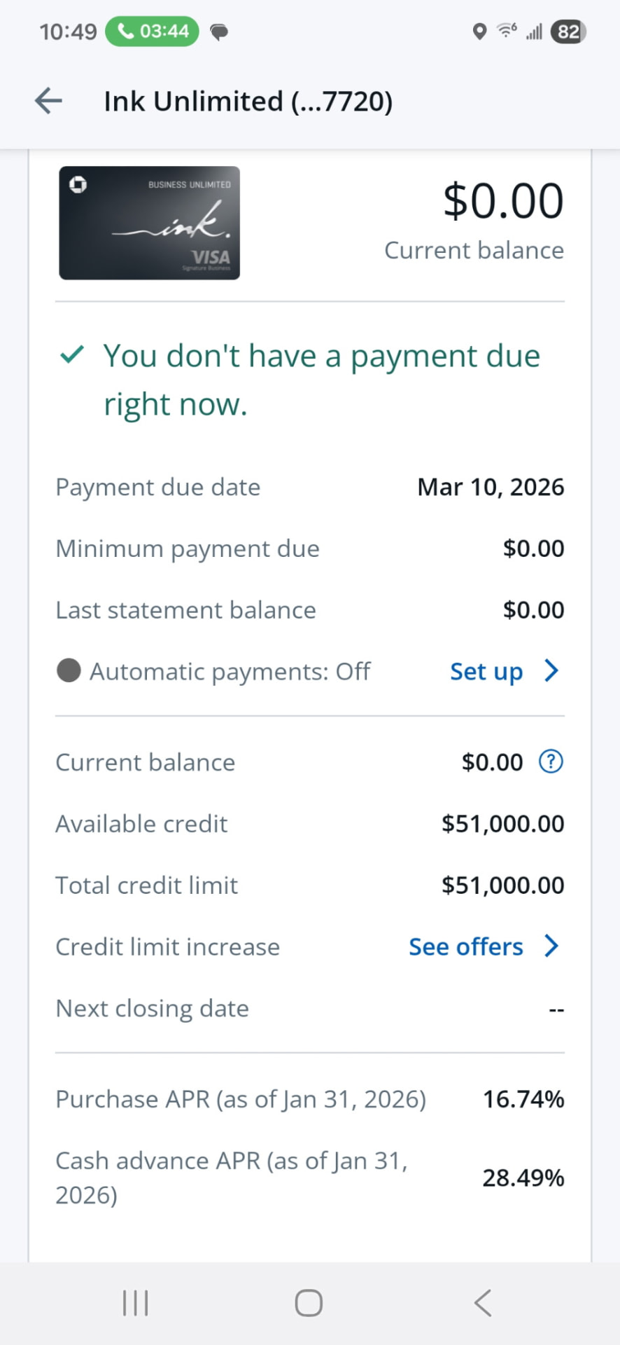 Chase Ink Unlimited approval with a $51,000 credit limit
