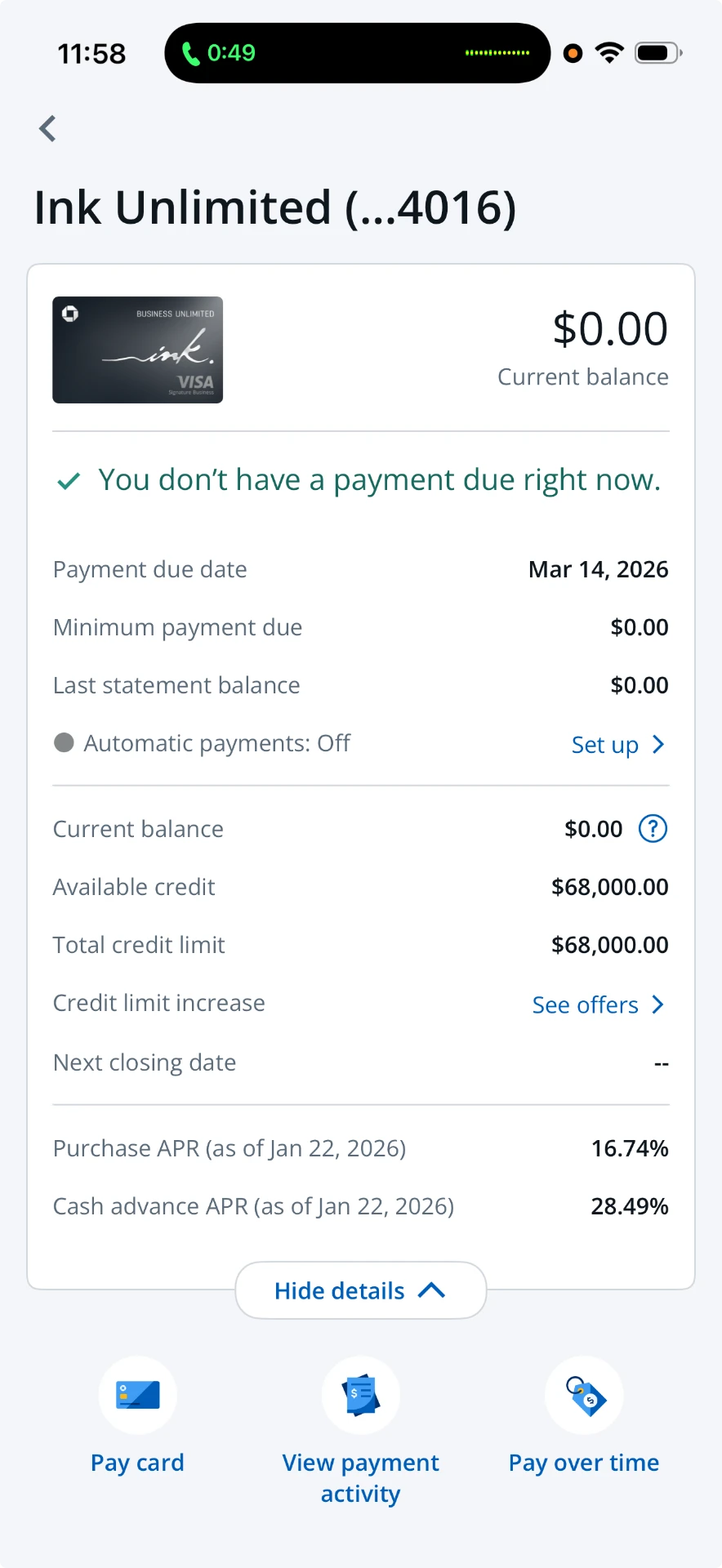 Ink Unlimited approval with a $68,000 credit limit